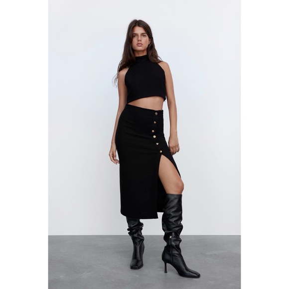 Zara Textured Halter Top + Skirt with Buttons - Picture 1 of 11